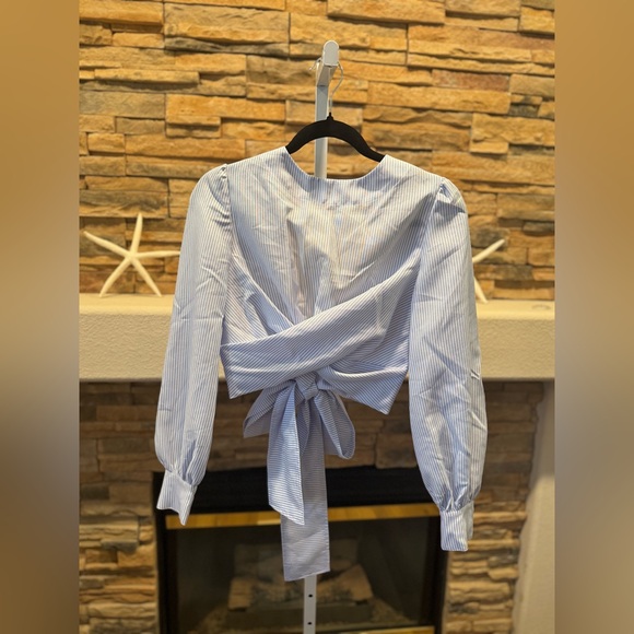 English Factory Tops - English Factory Light Blue Striped Wrap Blouse